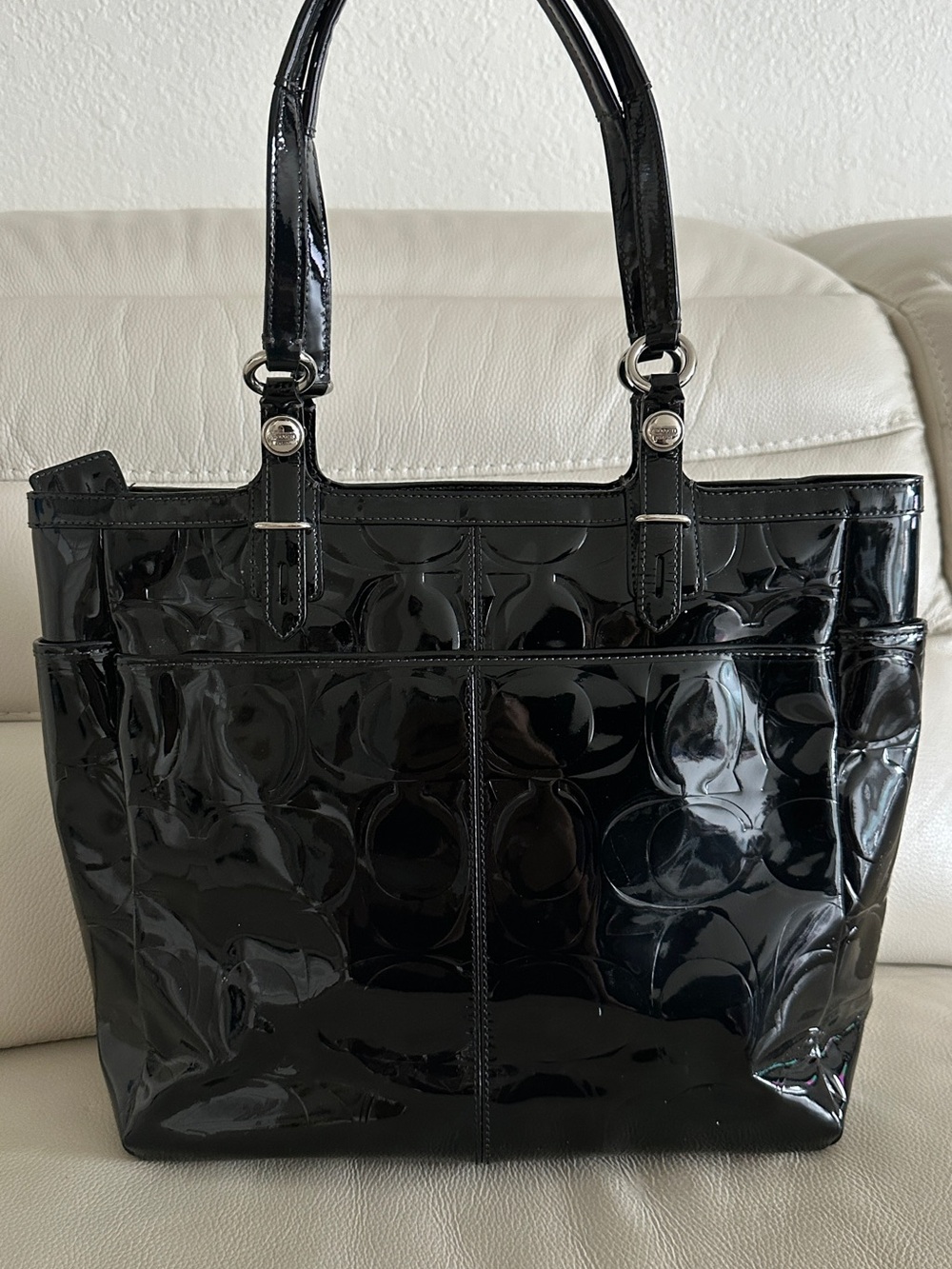 Coach Black Patent Signature Tote